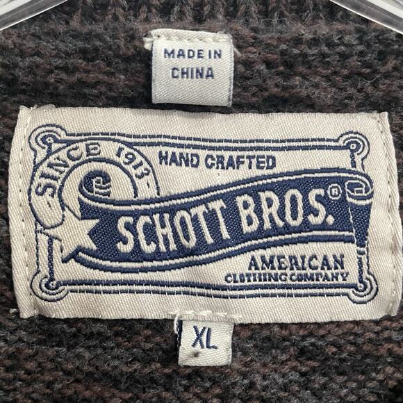 Schott Bros Sweater Mens Sz XL Brown Cotton Knit Rolled Crew Neck Vintage 90s - Picture 5 of 7